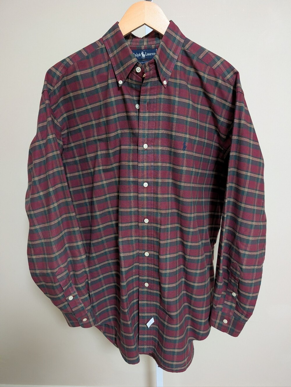 1990s Ralph Lauren Plaid Button Down Shirt Size M Oversized Preppy Tartan